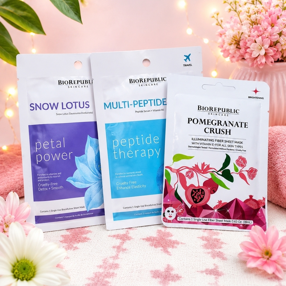 BioRepublic Skincare Mask Women Men 3pc Skincare Travel Mask Trio